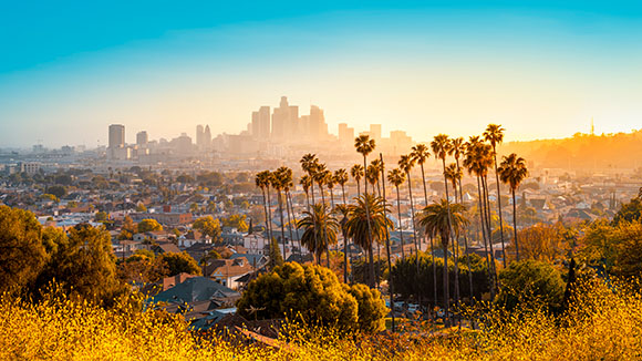 Golden hour view of Los Angeles